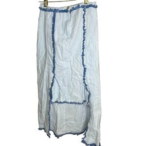 Eksoption MEDIUM Light Blue Fringed Raw Hem High Low Maxi Skirt Women